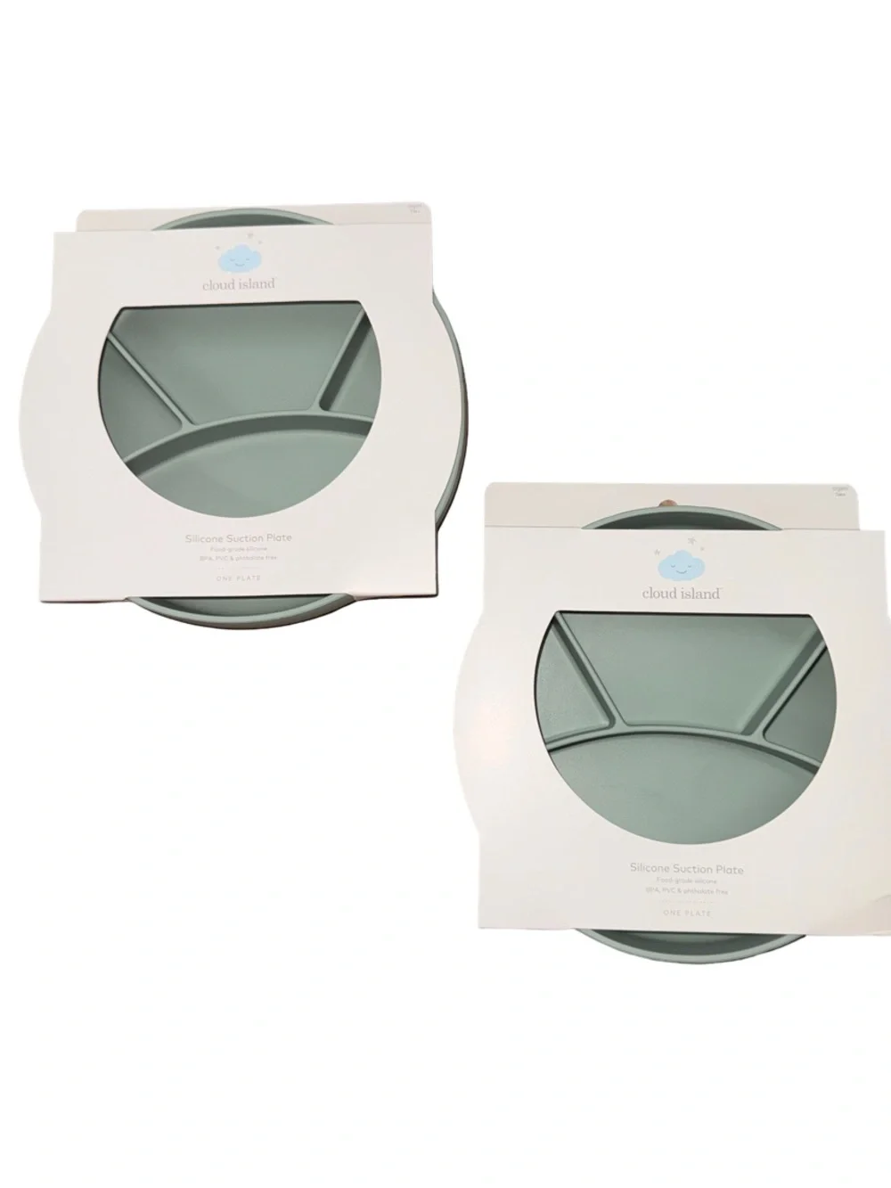 Cloud Island Sage Silicone Suction Divided Plate - 2 Pack New with Tag